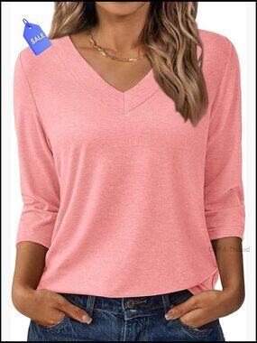 V-Neck 3/4 Sleeve Tunic Top, Loose Fit, Ultra-Soft Stretch Fabric